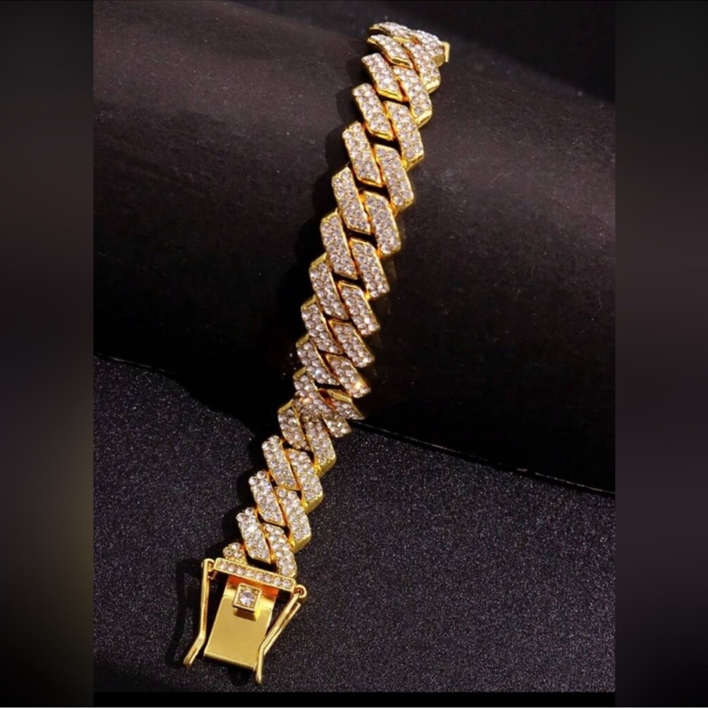 1pc Gold Metallic Bracelet With Rhinestone - Picture 3 of 5
